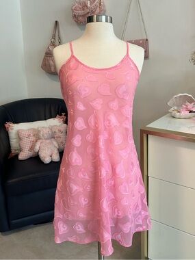 Vintage Victorias Secret Pink Heart-Print Slip Dress